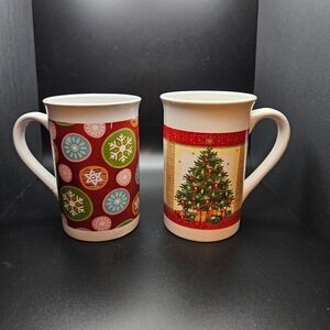 Royal Norfolk Christmas Coffee Mugs Set of 2 Snowflakes & Tree Holiday Cups